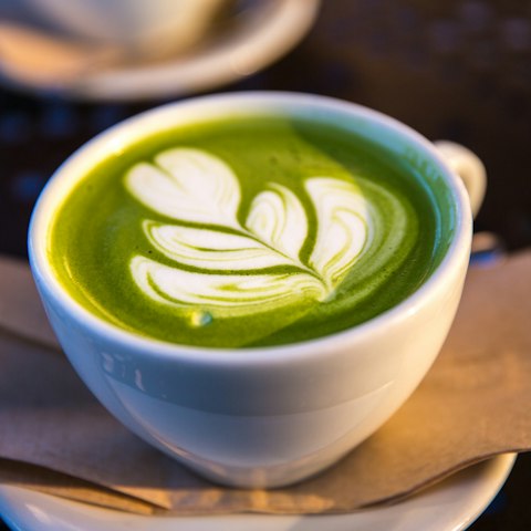 Matcha latte with leaf latte art